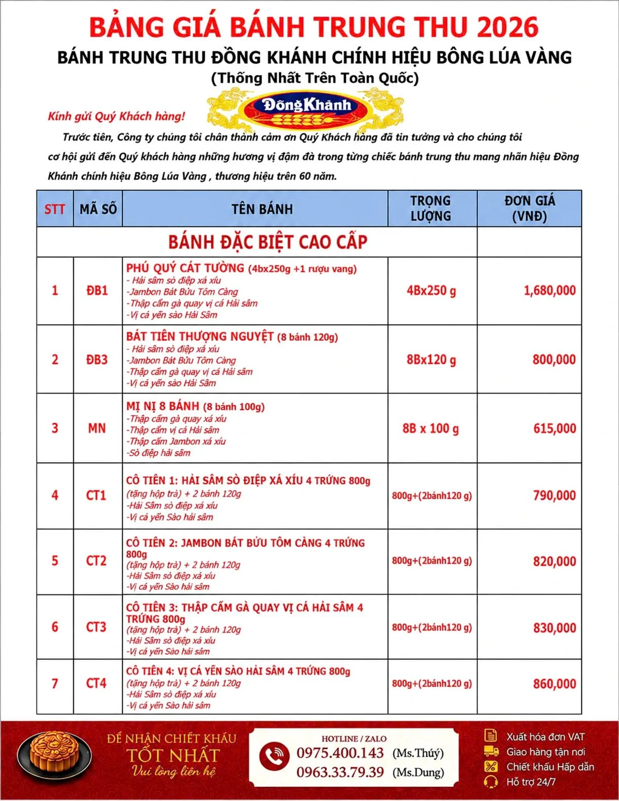 Bảng giá bánh trung thu Đồng Khánh 2026 – trang 1/5